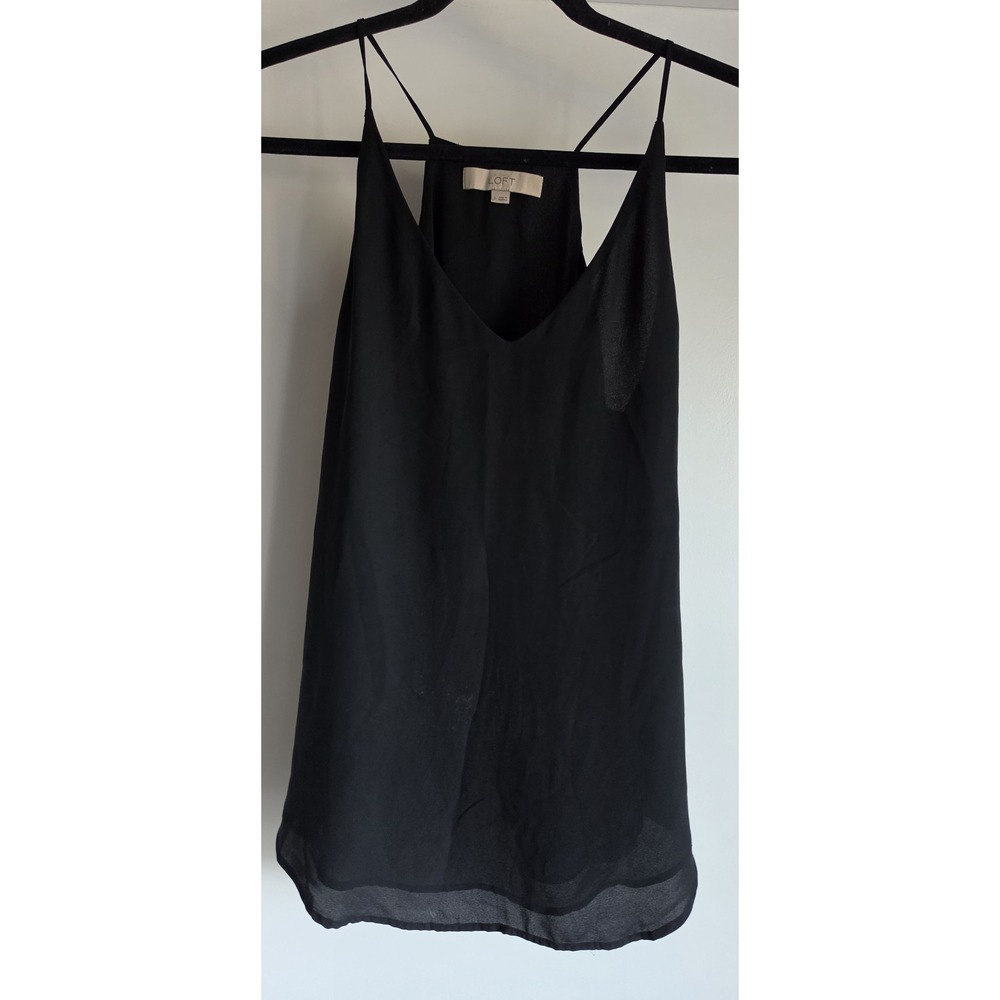 LOFT Sleeveless Tank Top Women S Black Solid V-Neck Blouse Shirt Camisole